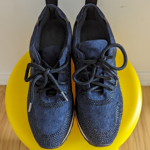 35 EVY ALMOND TOE PLATFORM EMBELLISHED SNEAKER IN NAVY FAUX SUEDE - Picture 8 of 13